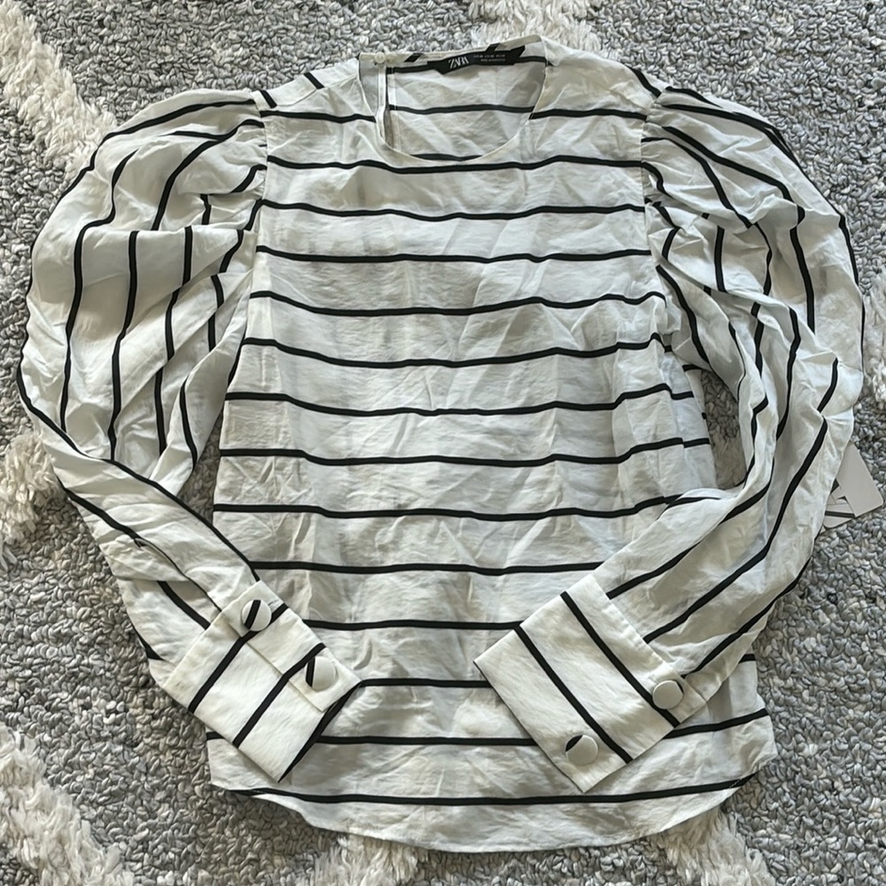 NWT Zara Black and White Stripe Blouse